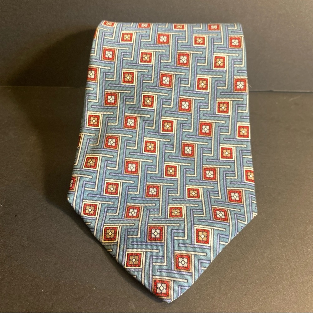 Christian Dior Monsieur Vintage 90’s 100% Silk Complex Geometric Pattern US Blue